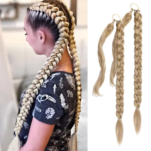 Miniatura 10 de EMMOR Extensión de cola de caballo larga trenzada con cabello lacio envolvente, extensiones de cabello sintético suave y saludable para mujeres