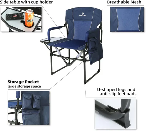 Miniatura 4 de ROCK CLOUD Paquete de 2 sillas plegables de camping con bolsillo de almacenamiento y mesa auxiliar, sillas de campamento portátiles compactas