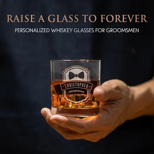 Miniatura 4 de D1 - Vaso de whisky personalizado para padrinos de boda, recuerdos de despedida de soltero personalizados y regalos para el mejor hombre