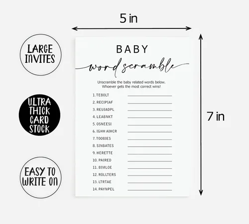 Miniatura 4 de All Ewired Up Juego de 50 palabras para baby shower (50 cartas), divertido juego de baby shower, género neutro para niño o niña, minimalista
