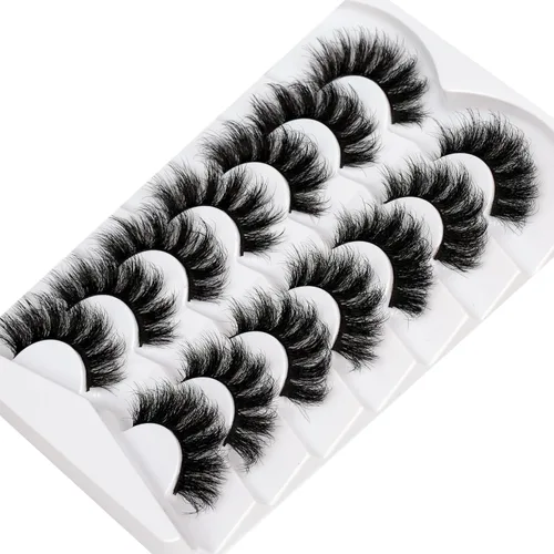 Miniatura 25 de Pooplunch - Pestañas postizas finas de visón sintético, estilo ojo de gato, naturales, cruzadas, tipo racimo, efecto 8D de volumen, tiras