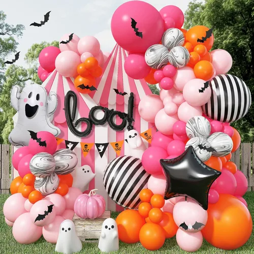 Miniatura 13 de Kit de Guirnalda de Arco de Globos de Halloween, 126 Piezas, Globos Negros y Naranjas con Globos de Calabaza BOO, Murciélagos de Aluminio, Globos