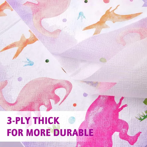 Miniatura 3 de WERNNSA - Decoraciones de fiesta de dinosaurios para niñas, paquete de 50 servilletas de papel de dinosaurio rosa, decoraciones de cumpleaños