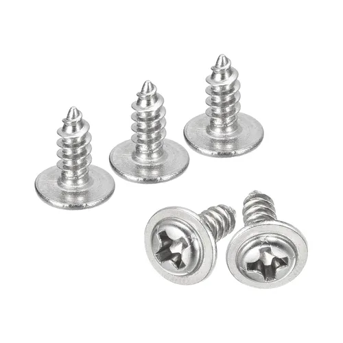Miniatura 35 de uxcell ST3x6mm Phillips Pan Head Tornillo Autorroscante con Arandela, 100 piezas - Tornillo de madera de acero inoxidable 304 rosca completa (plata)