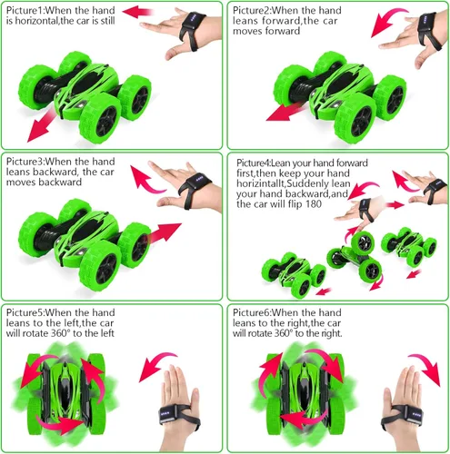 Miniatura 5 de Coche de control remoto RC Coche de acrobacias reloj Sensor de gestos Coche 4WD de doble cara rotación de 360 grados volcable recargable Coche