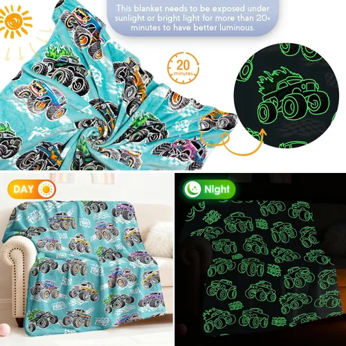 Miniatura 4 de Manta de camión que brilla en la oscuridad de Jekeno, regalos para niños, niñas, niños, adolescentes, cumpleaños, Navidad, Halloween, Pascua, Camión