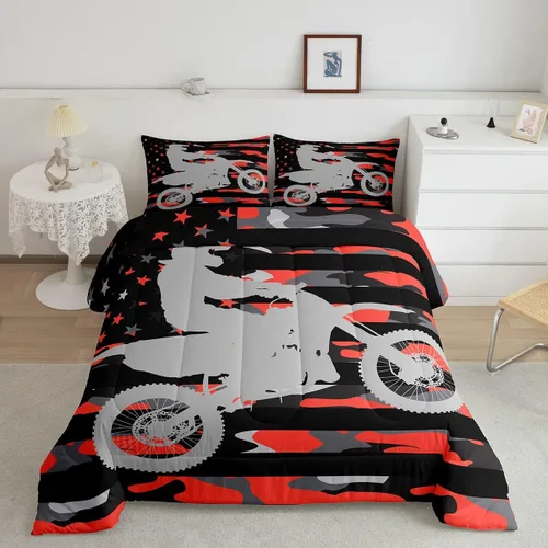 Miniatura 10 de Feelyou Kids Green Dirt Bike Duvet Insert Twin Size, Extreme Sports Comforter Set Boys Girls Motorbike Bedding Set Teens Bedroom Decor Microfiber