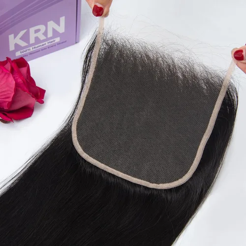 KRN 5x5 HD Cierre de encaje, 0.1mm Ultra-delgado Invisible Cierre de encaje HD Pequeño Nudo Único Pre-arrancado con Cabello de Bebé 12A Grado