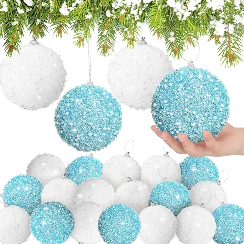 Miniatura 14 de Lyrow 24 piezas 3.15" Juego de adornos de bola de Navidad con purpurina, bola de espuma con lentejuelas colgante, decorativa, en masa, para árbol