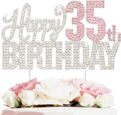 Miniatura 8 de Decoración de pastel de diamantes de imitación rosa y plateado con texto en inglés "Cheers to 11 Years Old Eleven Bday" de metal brillante
