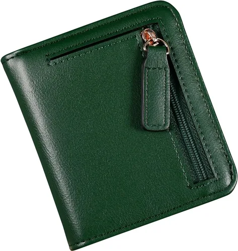 Miniatura 16 de Cartera pequeña para mujer, con bloqueo RFID, de cuero, plegable, compacta, tarjetero para mujer, con cremallera, bolsillo para monedas, ventana