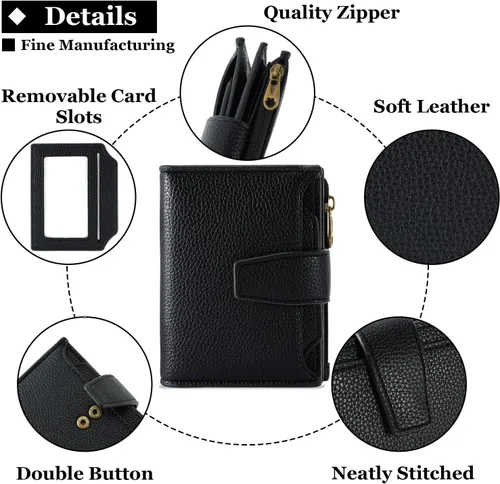 Miniatura 4 de Carteras de cuero para mujer con bloqueo RFID, billetera delgada, plegable, tarjetero con cremallera, bolsillo para monedas, ventana