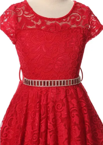 Miniatura 32 de Little Girl - Vestido de niña con manga de encaje y cinturón de piedras