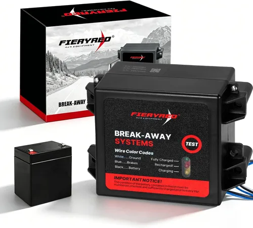 FIERYRED Kit de freno de remolque de prueba LED con batería e interruptor, sistema de controlador de carga lateral, cargador integrado de 12 V 5