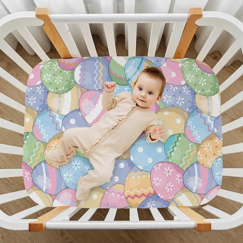 Miniatura 6 de Lindas sábanas para cuna, suaves y transpirables con diseño de huevos de Pascua, para niñas y niños, 39 x 27 x 5 pulgadas