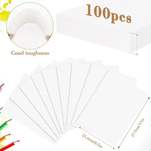 Miniatura 2 de 100 piezas de papel de acuarela de 8.5 x 11 pulgadas, 140 libras/10.58 oz de prensa en frío, bloc de papel grueso de color de agua para niños