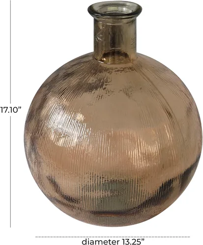 Miniatura 6 de Deco 79 Jarrón decorativo de vidrio reciclado hecho a mano, cuello de botella español, jarrón de centro de mesa acanalado, florero para decoración