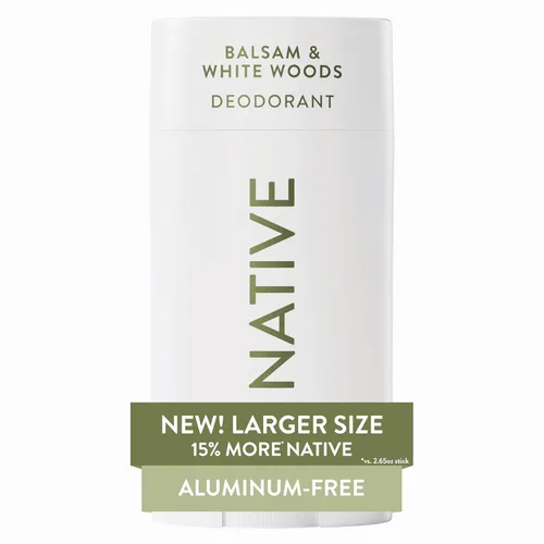 Native Desodorante sin aluminio, bálsamo y maderas blancas, barra de gran tamaño, control de olores de 72 horas, para mujeres y hombres, contiene