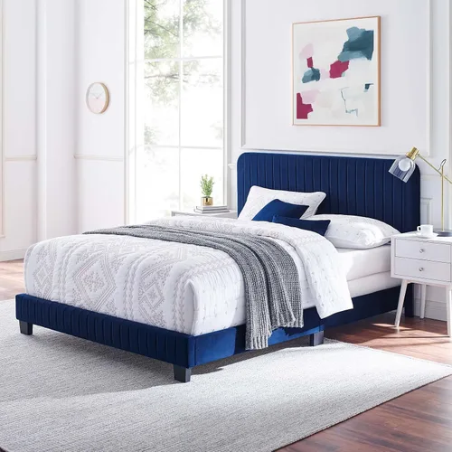 Modway Celine Channel - Cama de terciopelo de alto rendimiento, tamaño Queen, color azul marino