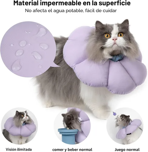Miniatura 2 de Collar de cono de gato, lindo collar de recuperación impermeable para gatos, antimordeduras, cicatrización de heridas, collar isabelino para gatos
