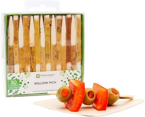 Miniatura 15 de Restaurantware Púas de madera de 3.5 pulgadas, 500 mini tenedores de cóctel de madera, dos púas de bambú resistentes para fiestas o catering