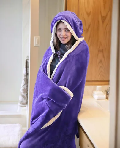 Miniatura 5 de Catalonia Poncho con capucha, Manta para vestir con bolsillos para las manos, Capa Cómoda de forro polar Sherpa para niños y adultos, Regalo
