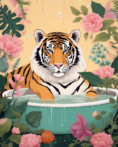 Miniatura 14 de Pintura por números para adultos, baño, animales, bricolaje, pintura al óleo digital, pintura acrílica, cebra, arte de pared, hojas verdes, bañera