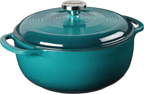 Miniatura 14 de Lodge Horno holandés de hierro fundido esmaltado de 4.5 cuartos de galón con tapa, asas dobles, apto para horno hasta 500° F o en la estufa, uso