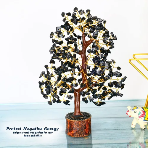 Miniatura 6 de YATHABI Escultura de gema de turmalina negra, árbol de cristal, decoración de Feng Shui, árbol de dinero de buena suerte