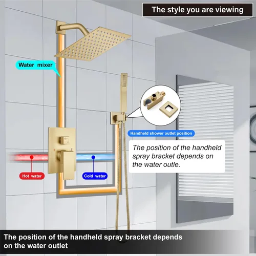Miniatura 9 de Midanya Juego de grifo de ducha, sistema de ducha de montaje en pared con cabezal de ducha de lluvia cuadrado y rociador manual, cuerpo de válvula
