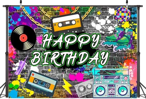 Miniatura 3 de Fondo de hip hop de 10 x 8 pies, retro de los años 80 y 90, accesorios para fotos de cumpleaños de los años 80 y 90, decoración de fondo de pared