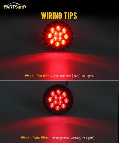 Miniatura 3 de Partsam 2 luces traseras redondas de 4.0 in de color rojo, para remolque, con montura de brida, lentes de humo, 12 luces LED rojas, resistentes al