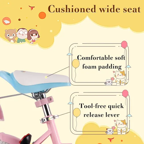 Miniatura 4 de RULLY 12 14 16 Inch Girls Bike for 2-7 Year Olds, Daisy Kids Bicycle with Training Wheels, Basket & Doll Seat, Retro Toddler Bike with Coaster