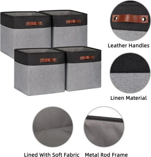 Miniatura 2 de HNZIGE Cestas de almacenamiento de 13 x 13 x 13 pulgadas (paquete de 4) cubos grandes de tela para estantes, cubos de almacenamiento para regalo