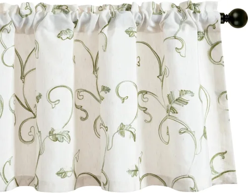 Miniatura 20 de VOGOL - Cenefa de cortinas bordadas con vides, cenefa con bolsillo para ventanas, 52 x 18 pulgadas, verde pasto