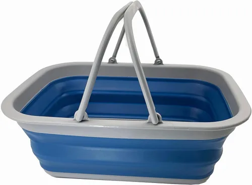 Miniatura 10 de SAMMART Tina de plástico plegable con asa de 9.2 L (2.3 galones) – Cesta de picnic portátil al aire libre – Lavabo plegable para lavar platos, Verde