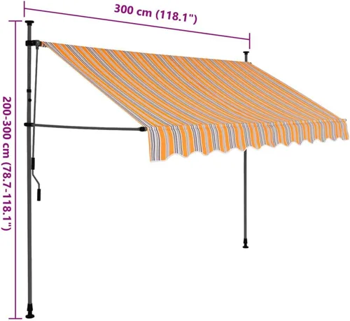 Miniatura 8 de vidaXL Toldo retráctil manual con luces LED, 59.1" - Amarillo y azul