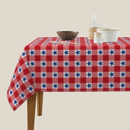 Miniatura 6 de 4th of July Tablecloth Square 60x60 Inch,Red White Buffalo Plaid Check Blue Patriotic Stars Table Cloth,Stain Resistance Polyester Independence Day