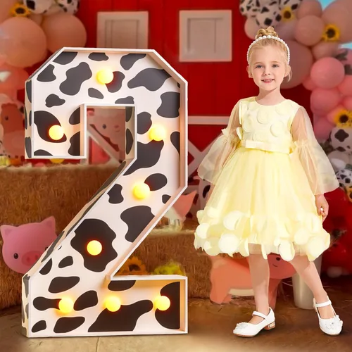 Miniatura 11 de imprsv Decoraciones de béisbol con números de marquesina de 2º cumpleaños: 3 pies de gran luz número 2 Decoración de fiesta de dos años de edad