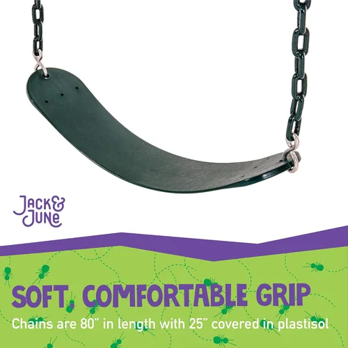 Miniatura 5 de Jack & June - Columpio con cinturón verde con cadenas de 80 pulgadas para altura de cubierta de 5 pies y 6 pies