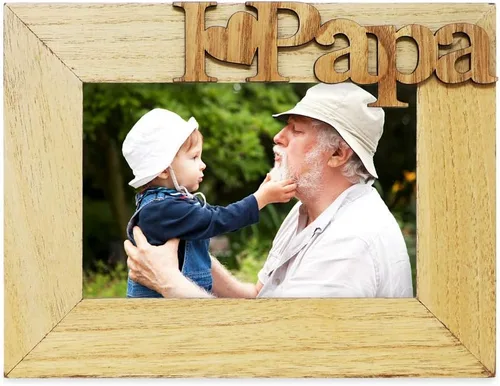 Miniatura 2 de Isaac Jacobs - Marco de fotos de madera con texto en inglés "I Love Papa" / I Heart Papa, regalo de fotos para papá, abuelo, familia, para mesa