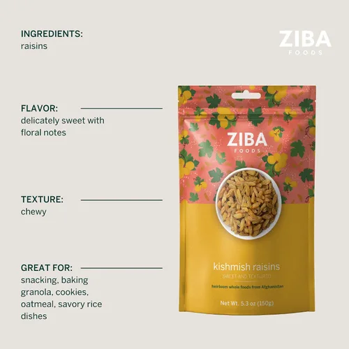 Miniatura 5 de Ziba Foods Kishmish Pasas Sin OMG, vegano, entero 30 amigable y paleo Superalimento naturalmente alto en fibra, hierro y antioxidantes que