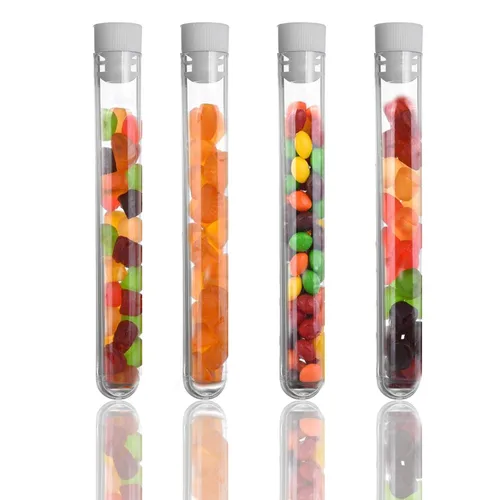 Miniatura 5 de Lainrrew 50 tubos de ensayo, tubos de ensayo de plástico transparente con tapas y 2 embudos para experimentos científicos, almacenamiento
