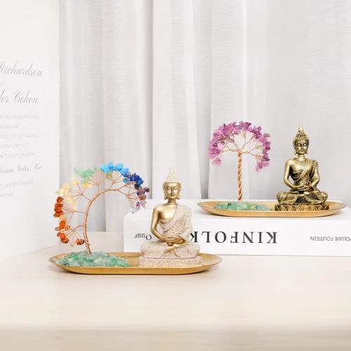 Miniatura 3 de INNOLITES Juego de 7 chakras de árbol de cristal y estatua de Buda, decoración de meditación de yoga, árbol del dinero y estatuas de Buda