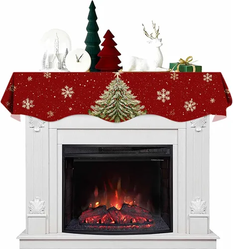 Miniatura 13 de NYZE Bufanda para Repisa de Chimenea Navideña 60 x 17 Pulgadas Cubierta Decorativa para Repisa de Chimenea de Navidad Camino de Mesa para Repisa
