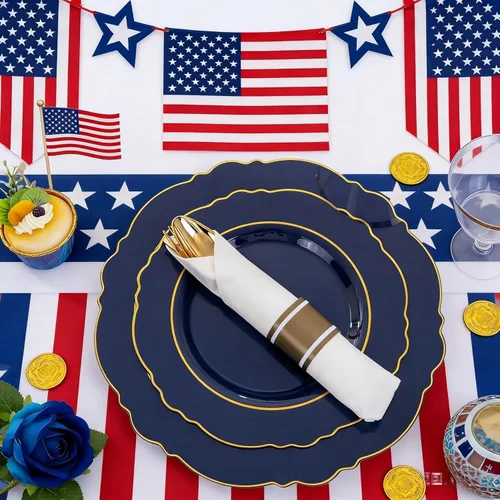 Miniatura 4 de Liacere 350 platos de plástico azul marino, platos desechables de color azul dorado, vajilla de plástico para 50 invitados, incluye 100 platos, 50