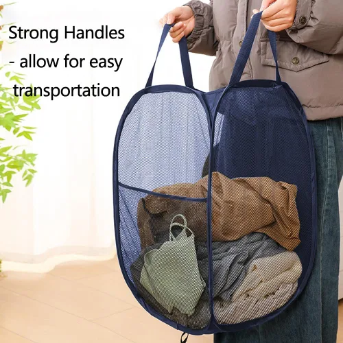 Miniatura 3 de Cestas plegables de malla para la ropa sucia, cesta portátil para ropa sucia, cestas de almacenamiento plegables (azul, paquete de 2)