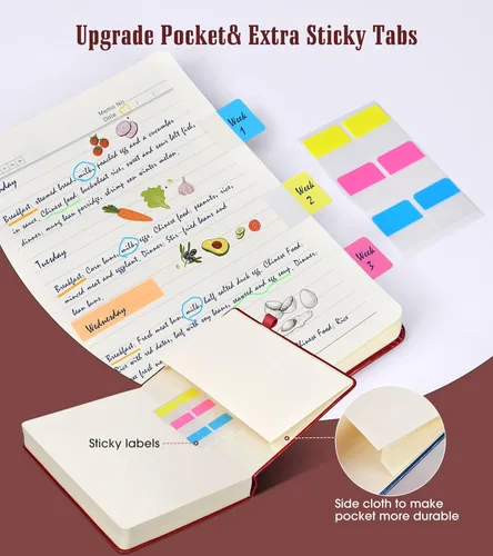 Miniatura 5 de Cuaderno rayado de 365 páginas, tamaño A5, diario grueso para escribir cuaderno a rayas, diario de cuero de tapa dura para mujeres y hombres, Vino