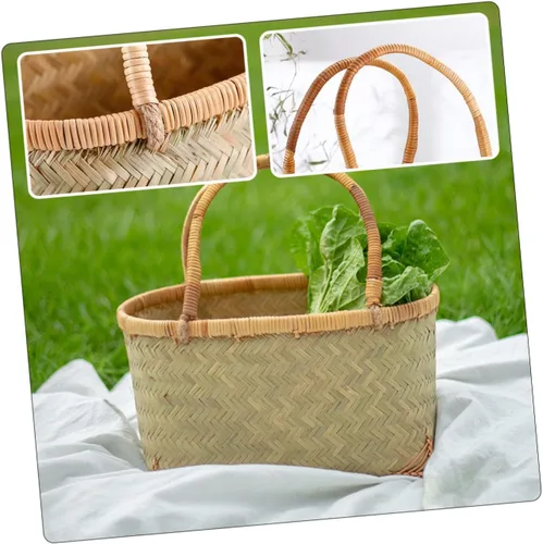 Miniatura 5 de Cesta de mano tejida Cesta de frutas Cesta de picnic al aire libre vacía Cesta de bambú Cesta tejida de bambú multiusos Cesta multiusos
