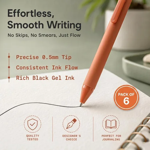 Miniatura 3 de ANECDOTE. Journaling Pens Set (6 Pack) Black Ink Planner Pens, Fine Point Pens (0.5mm) Cute Journal Accessories, Retractable Gel Pen Set, Smooth